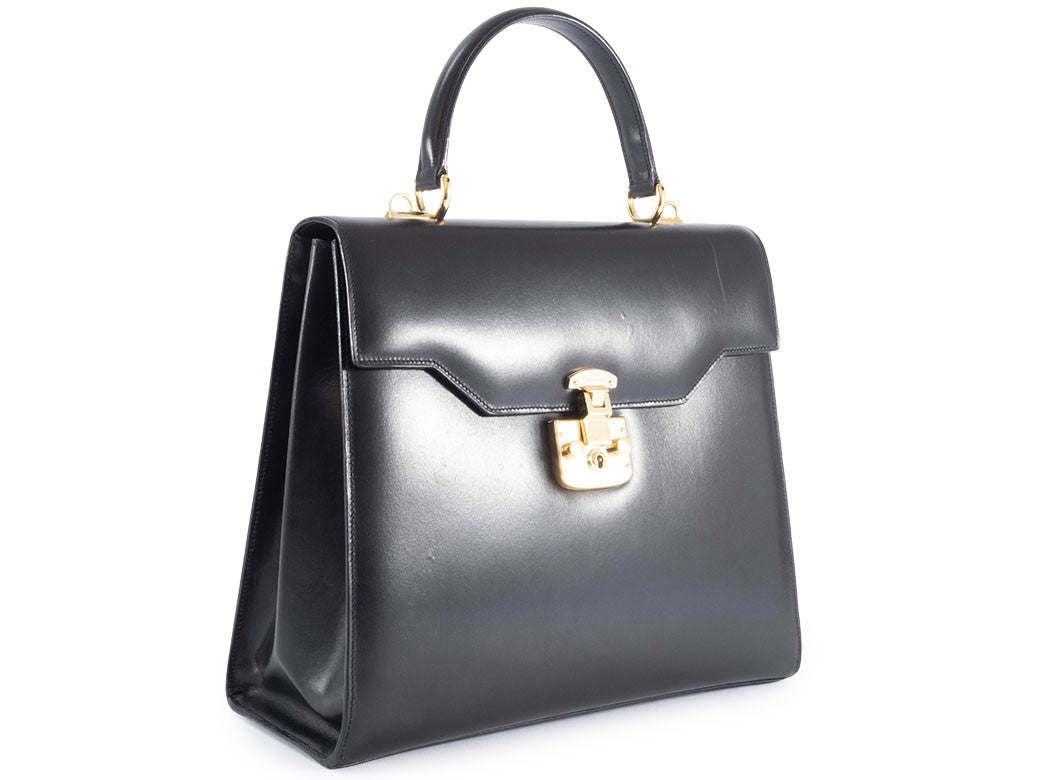 GUCCI Old Gucci Lady Lock Handbag Black Leather Top Handle 000 01 0192 Preowned1