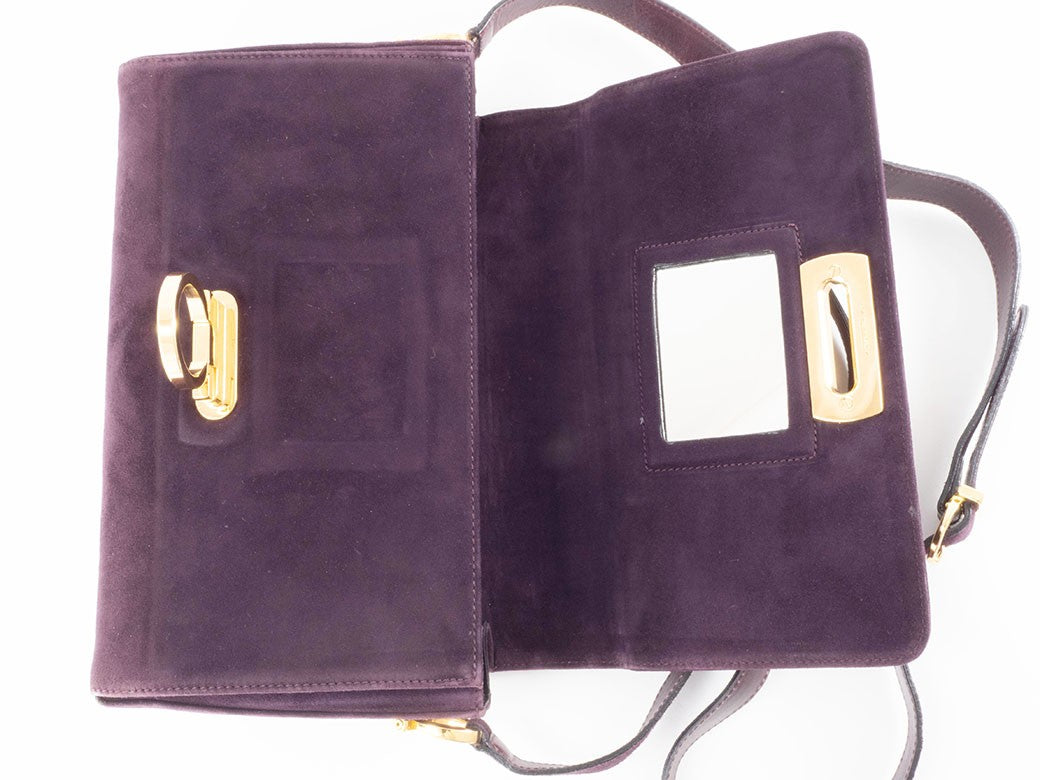 Salvatore Ferragamo Gancini Logo Crossbody Shoulder Bag Suede Purple Preowned17