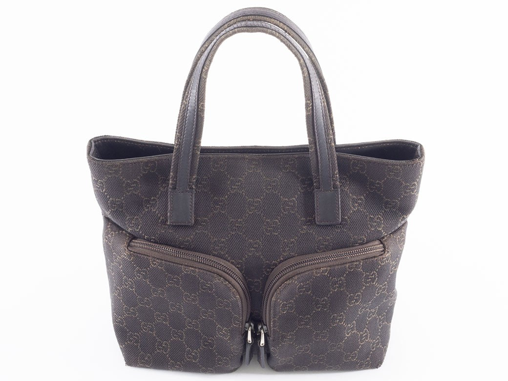 GUCCI GG Canvas Leather Tote Handbag Small Brown 105650 Womens Preowned Auth20