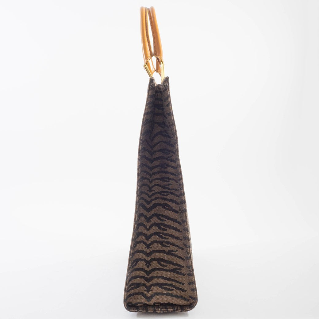 FENDI Zebra Print Tote Bag Canvas Leather Animal Pattern Brown Preowned Auth5