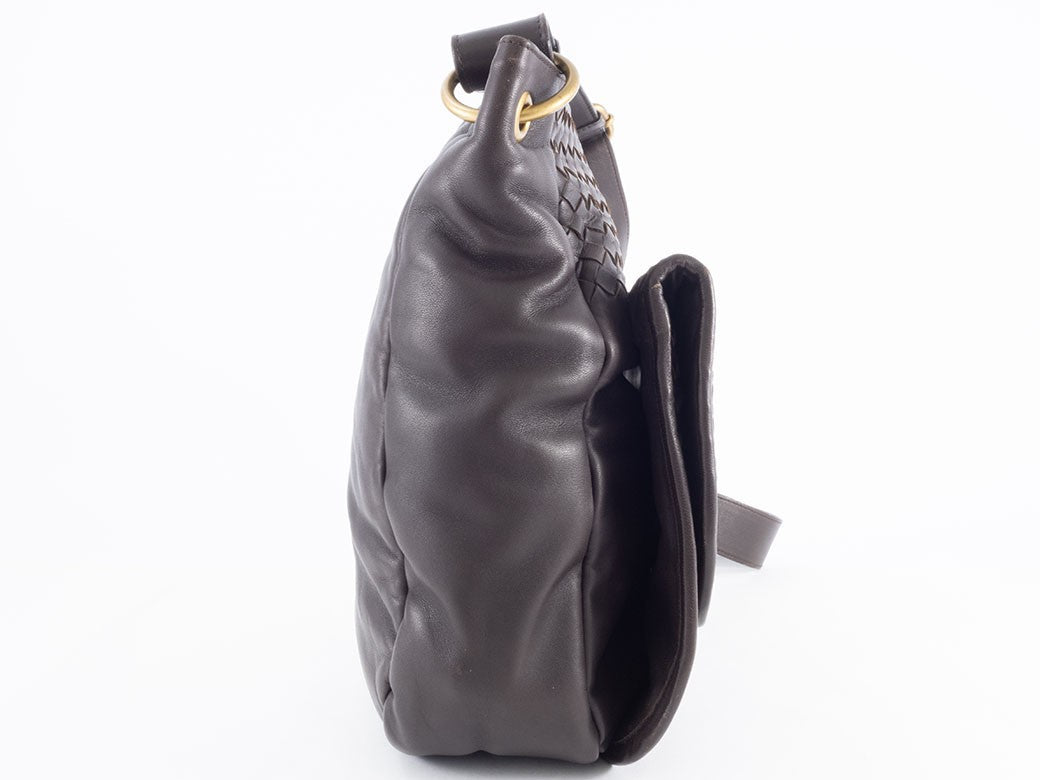 BOTTEGA VENETA Intrecciato Crossbody Shoulder Bag Dark Brown Leather Preowned3