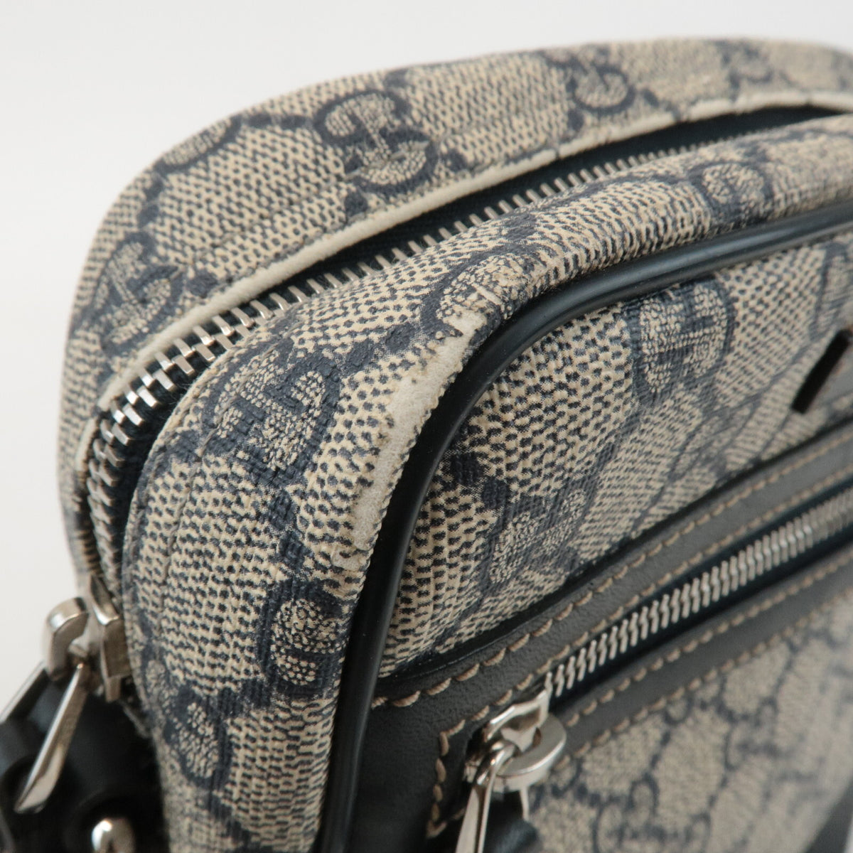 GUCCI GG Supreme Canvas Leather Shoulder Bag Navy Beige Vintage 233268 Preowned13