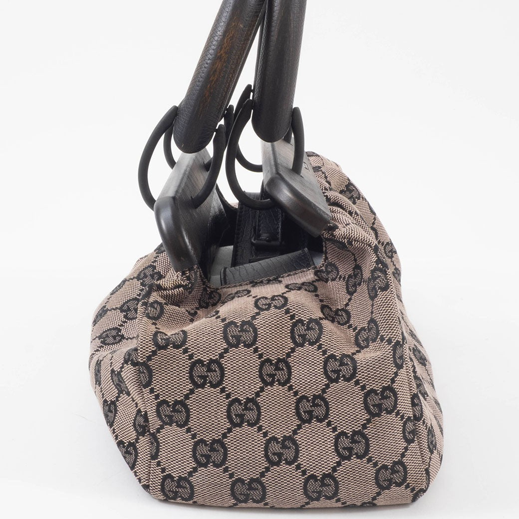 GUCCI GG Canvas Wood Handle Handbag Womens Beige Leather 112688 Preowned Auth7