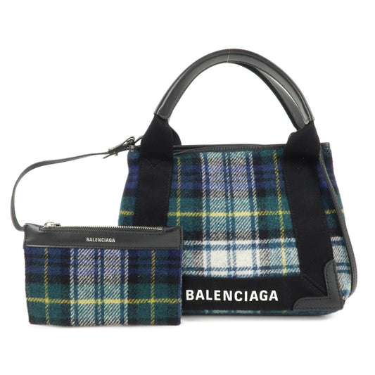 Auth BALENCIAGA Handbag Wool Leather Navy Cabas XS Tote Bag 390346 Used Reuse0