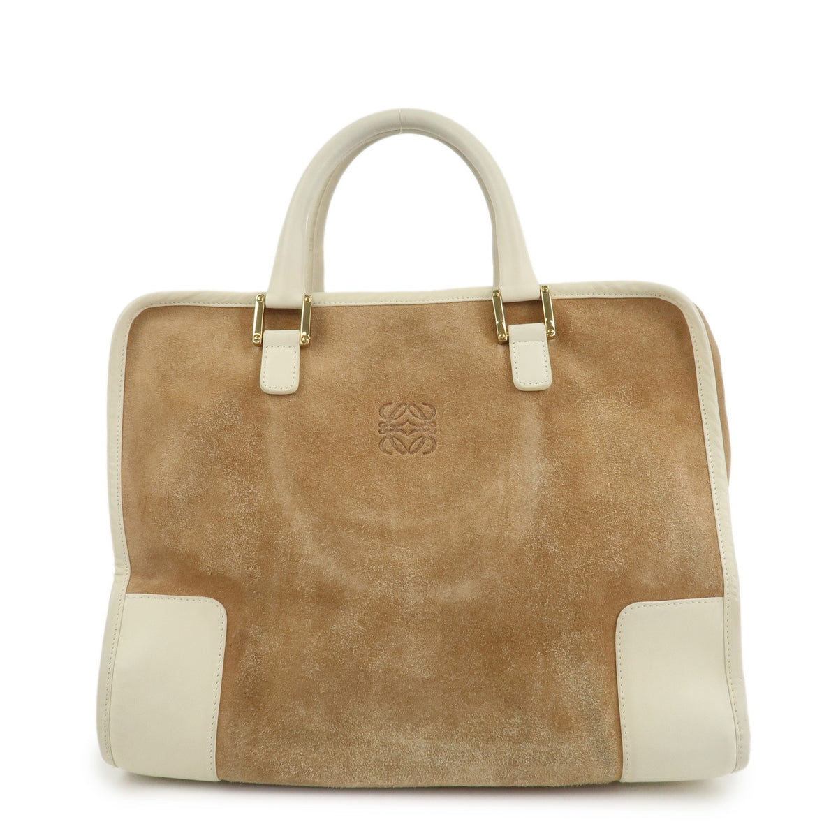 LOEWE Anagram Leather Amazona 32 Hand Bag Tote Bag Beige Ivory Auth Used F/S0