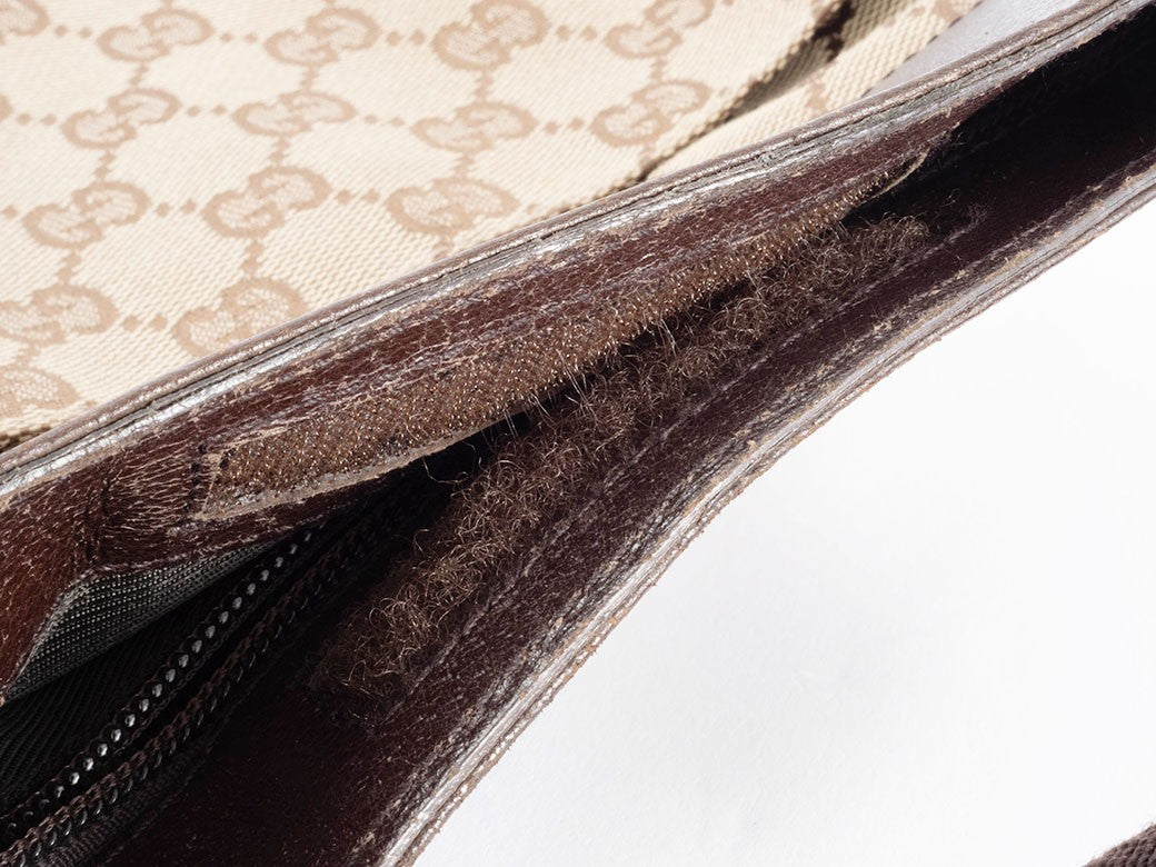 GUCCI GG Canvas Leather Crossbody Shoulder Bag 27639 Brown Beige Preowned Auth16