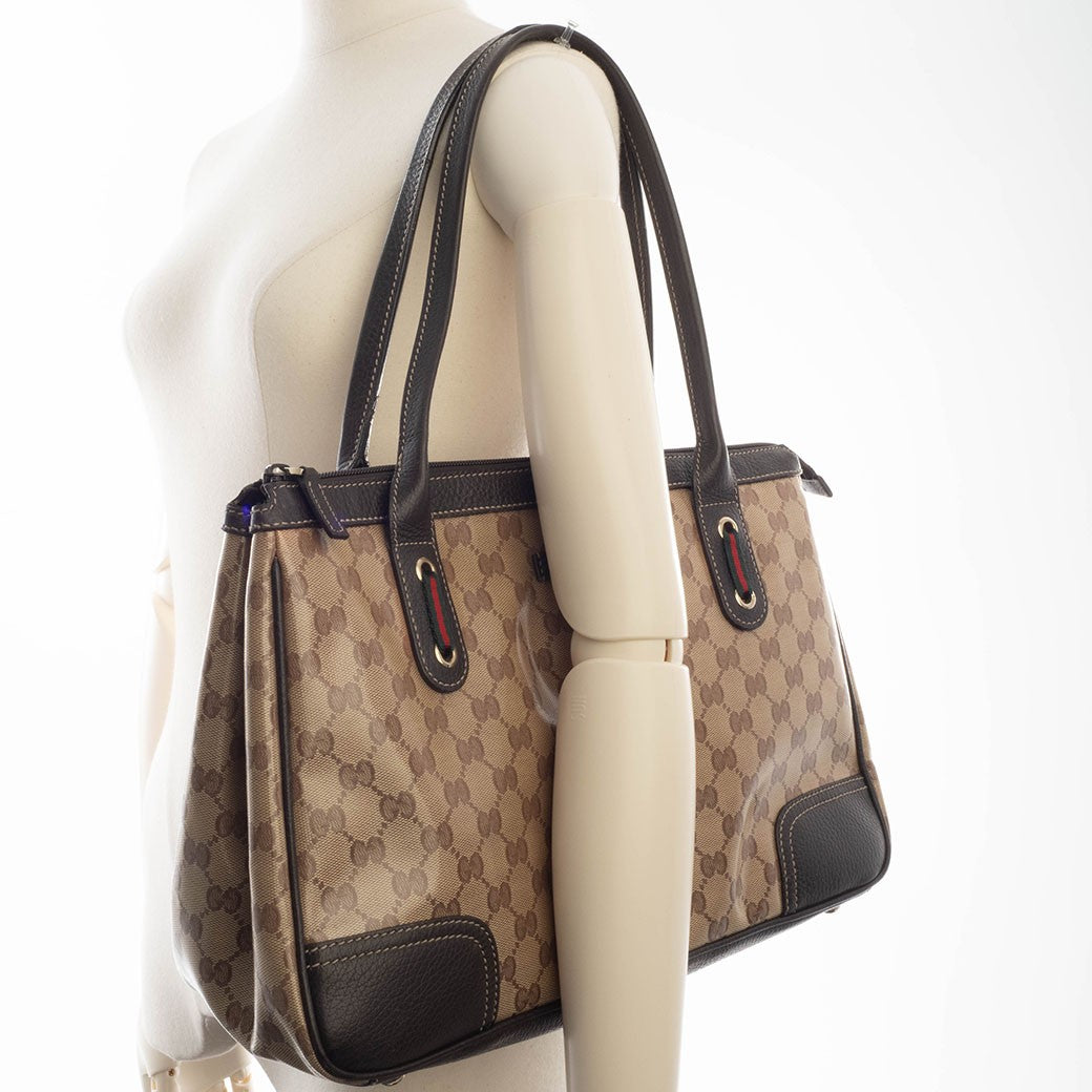 GUCCI GG Crystal Shoulder Tote Bag Sherry Line Web Beige Brown 293599 Preowned17