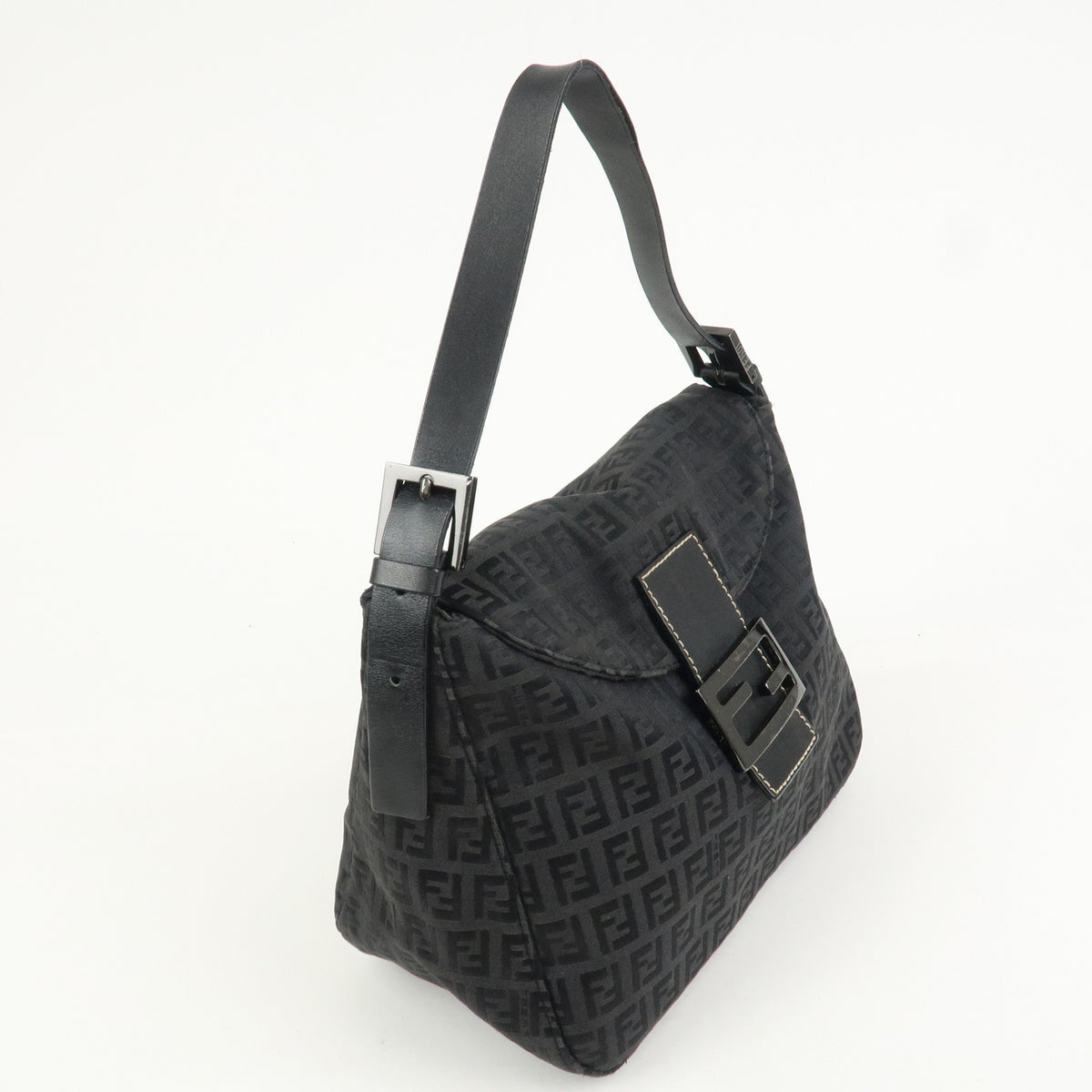 FENDI Mamma Baguette Zucca Zucchino Canvas Leather Black Shoulder Bag Preowned3