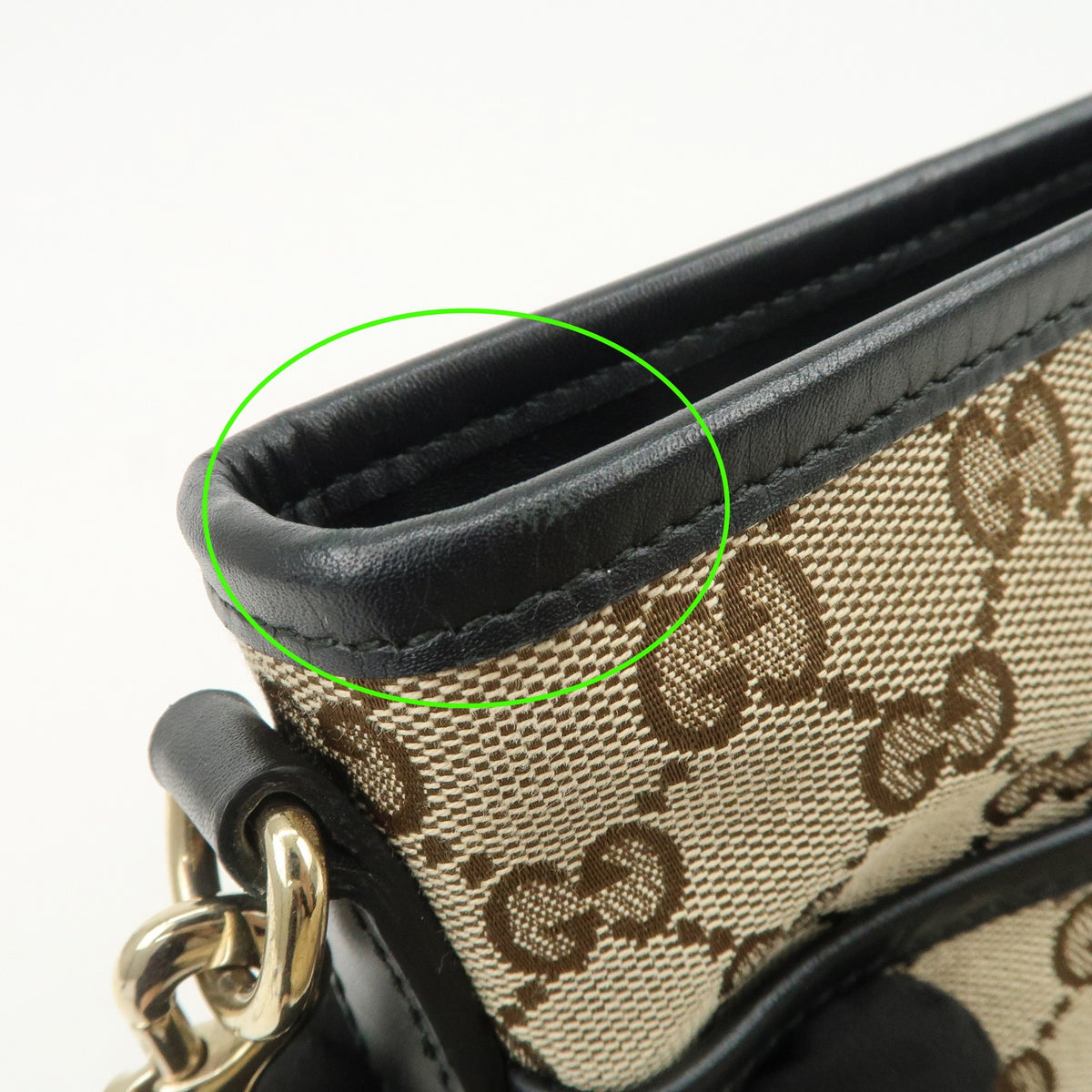 GUCCI Sherry GG Canvas Leather Shoulder Bag Beige Black 388926 Auth Used F/S16