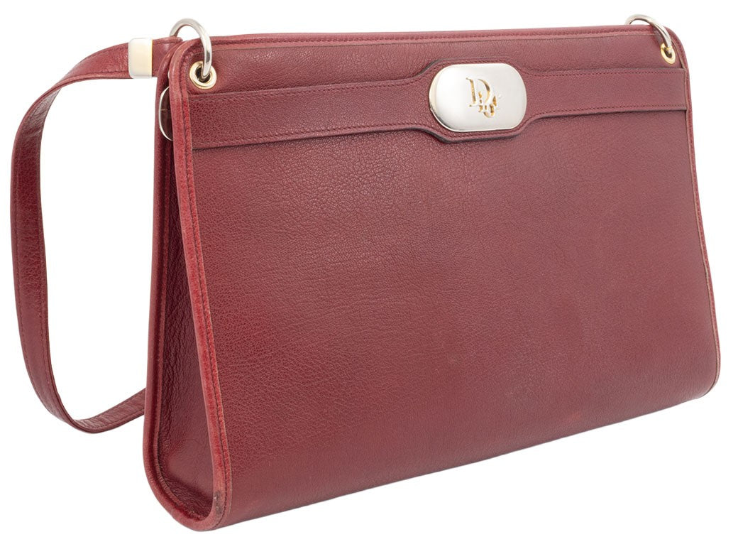 Christian Dior Womens Shoulder Bag Bordeaux Leather Vintage Preowned Auth2