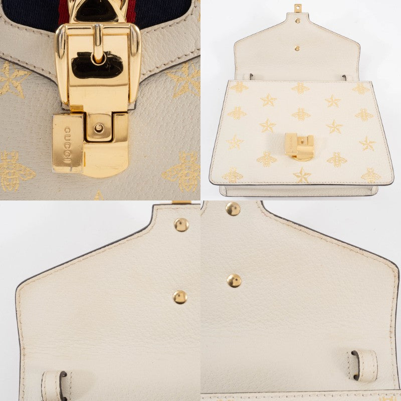 GUCCI Bee Star Mini Sylvie Convertible Handbag White Crossbody 470270 Preowned19