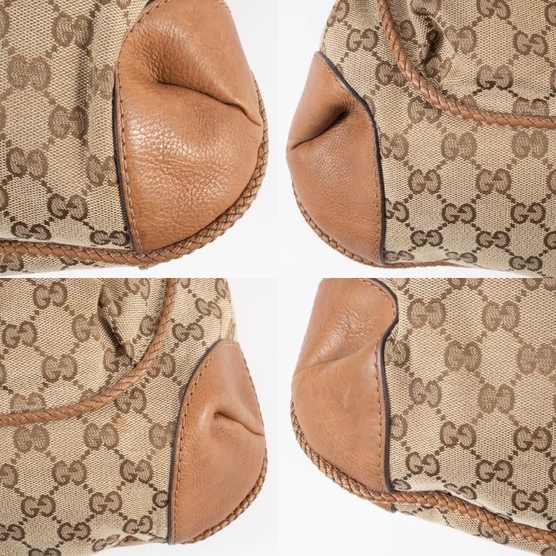 GUCCI Marrakech Hobo Bag GG Canvas Leather Tassel Beige Brown 257021 Preowned16