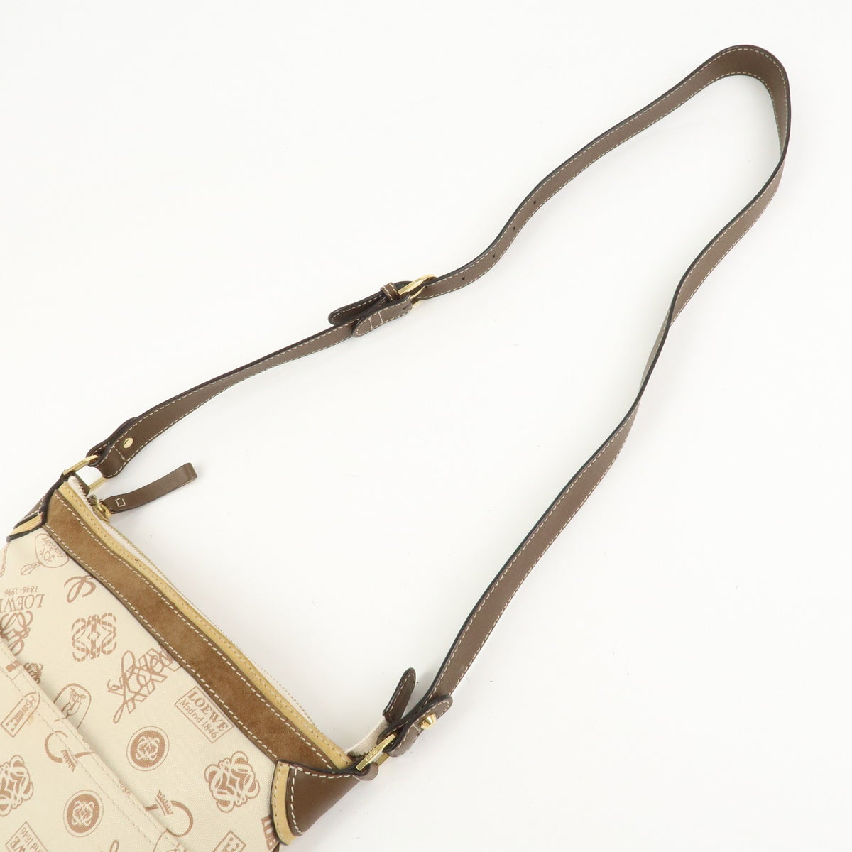 LOEWE Anagram Canvas Suede Leather Shoulder Bag 160th Anniversary Auth Used F/S5