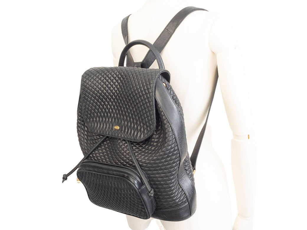 berry Bag Quilted Backpack Rucksack Black with Pouch Reuse Used Preowned18