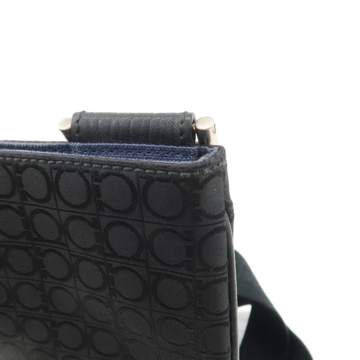 Ferragamo Gancini Canvas Shoulder Bag Black Silver HDW Authentic Used F/S18