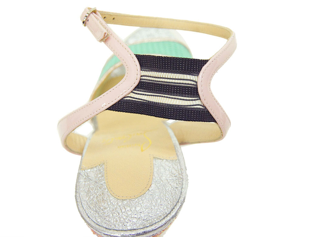Christian Louboutin Platform Sandals Silver Green Women's 37.5 Reuse Used Preow6