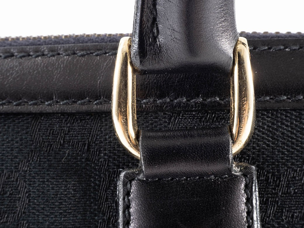 GUCCI Old Gucci GG Canvas Leather Handbag Black Vintage Tote Bag Preowned Auth9