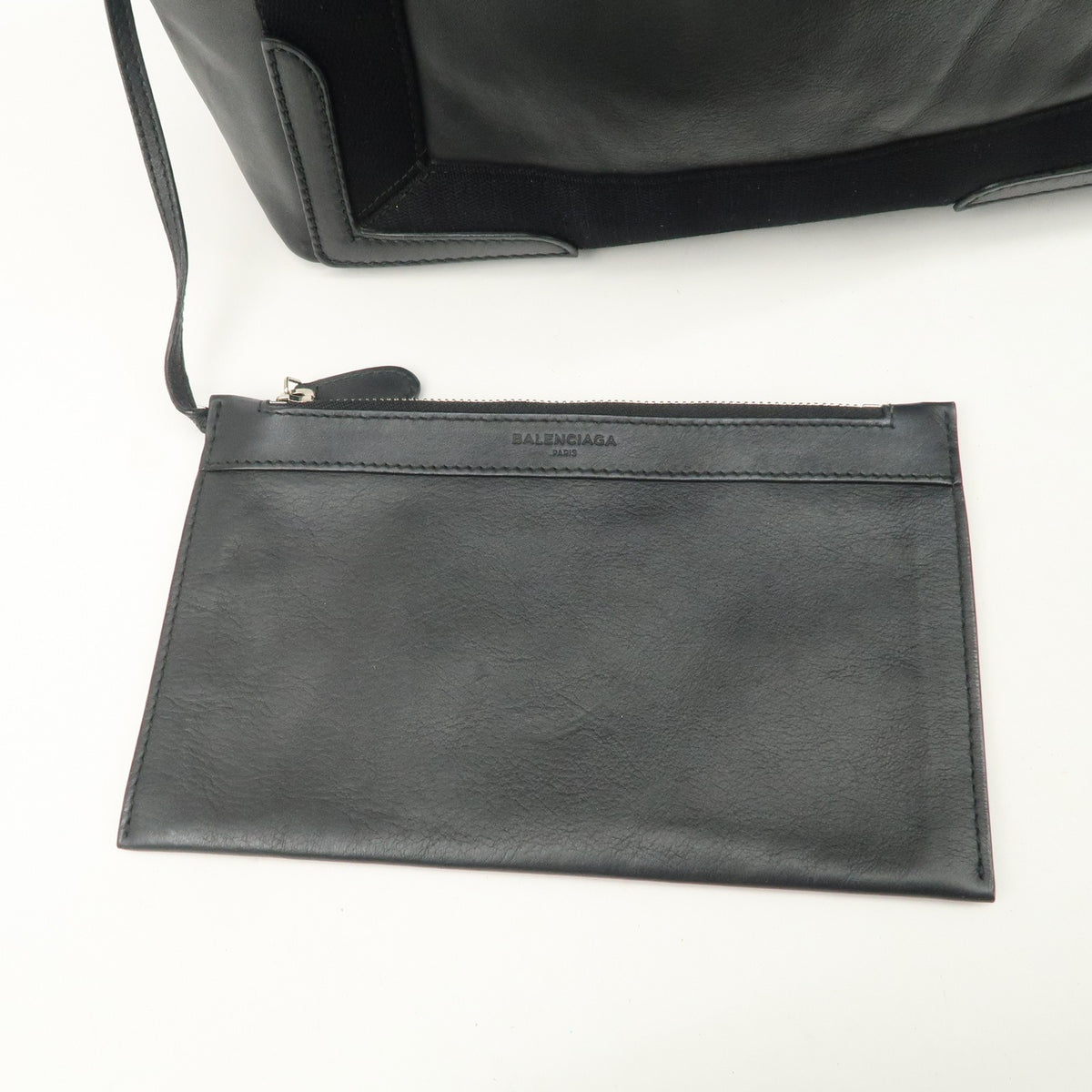 BALENCIAGA Leather Navy Cabas S Tote Bag Hand Bag Black 339933 Auth Used F/S17