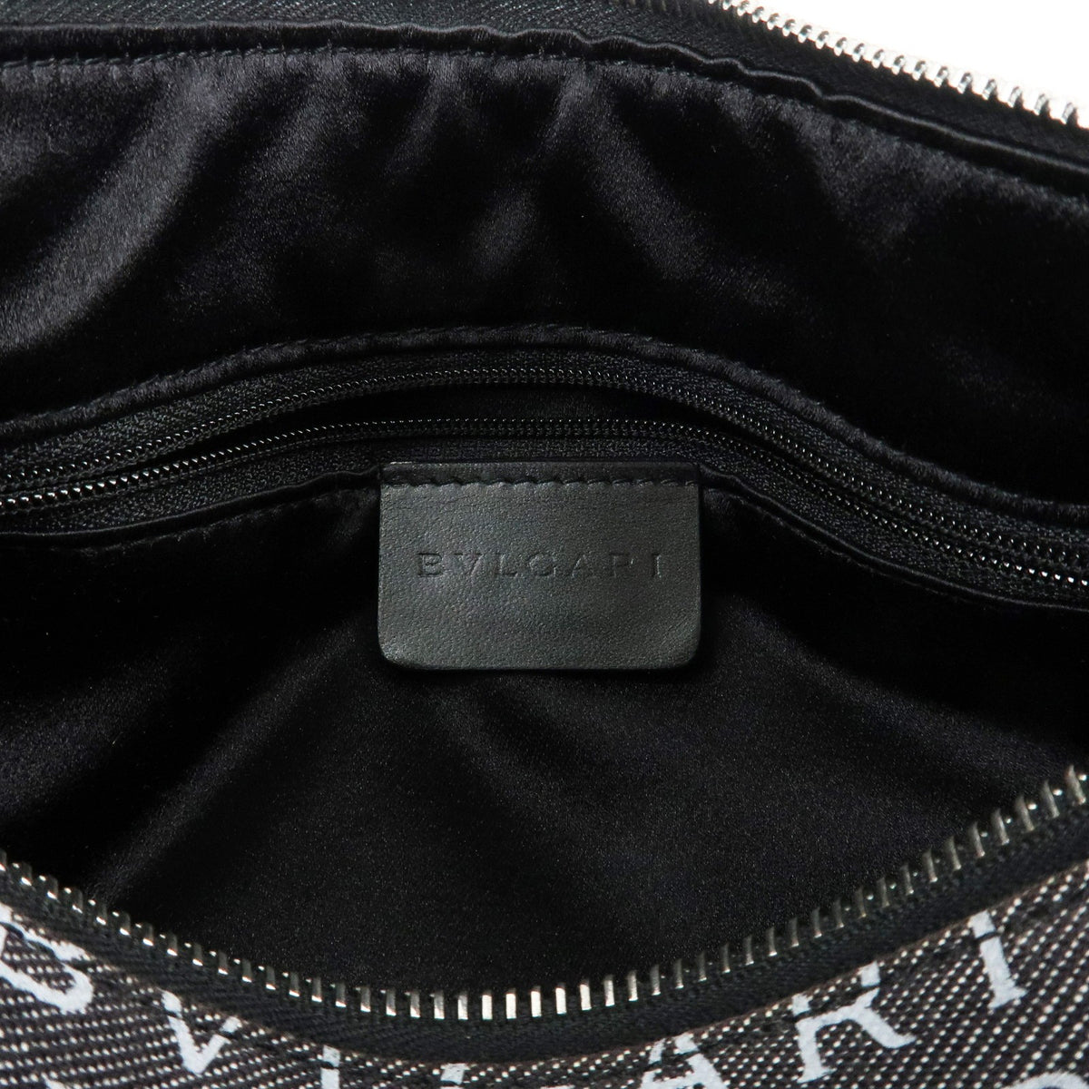 BVLGARI Logo Mania Canvas Leather BZero 1 Shoulder Bag Black Preowned Auth17