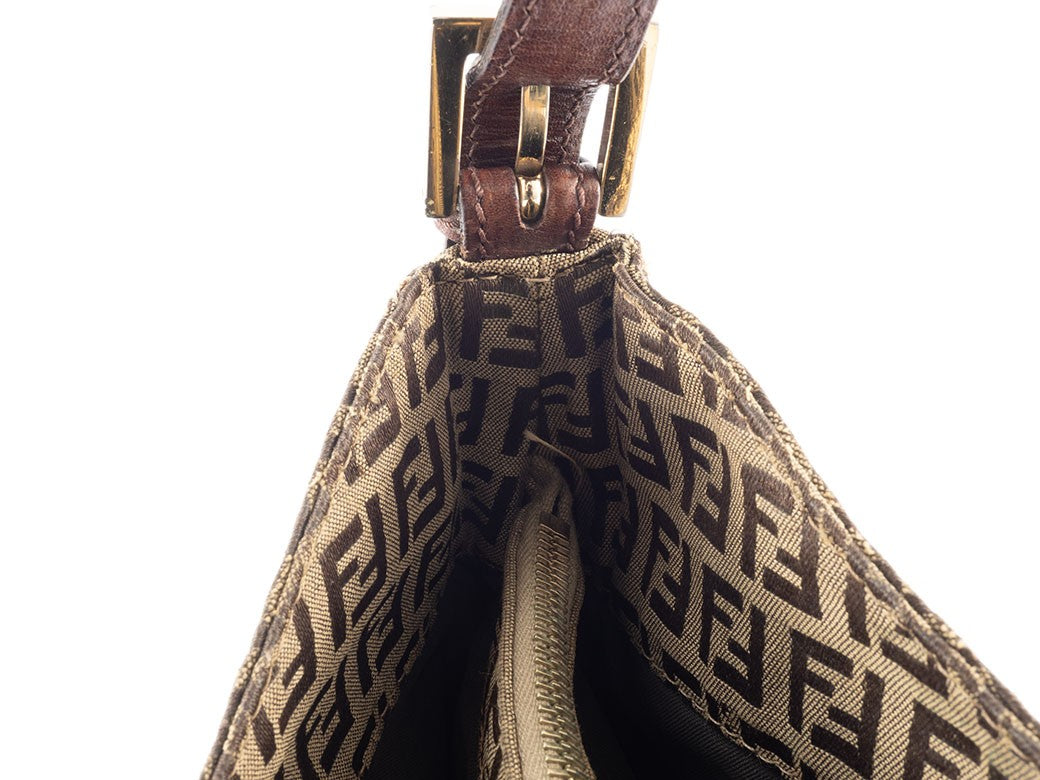 FENDI Zucca Zucchino Brown Canvas Leather Shoulder Bag Tote Hobo Preown Auth14