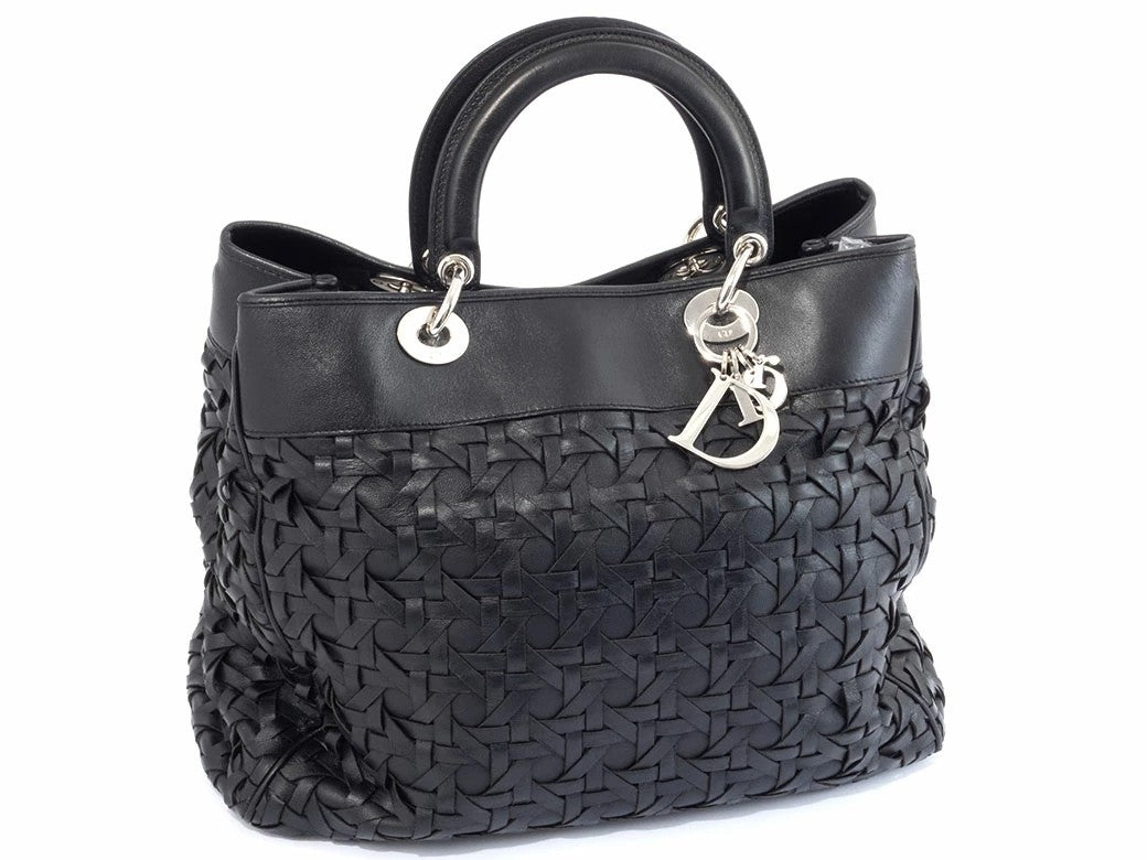 Christian Dior Diorissimo Handbag Black Leather Shoulder Bag Preowned Auth1