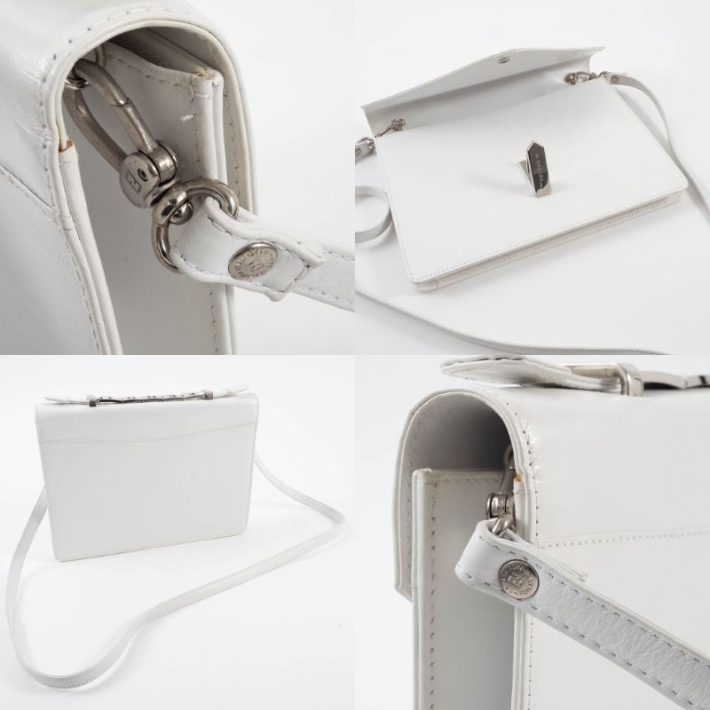 FENDI Logo Handle Shoulder Bag White Leather Convertible Crossbody Preowned9