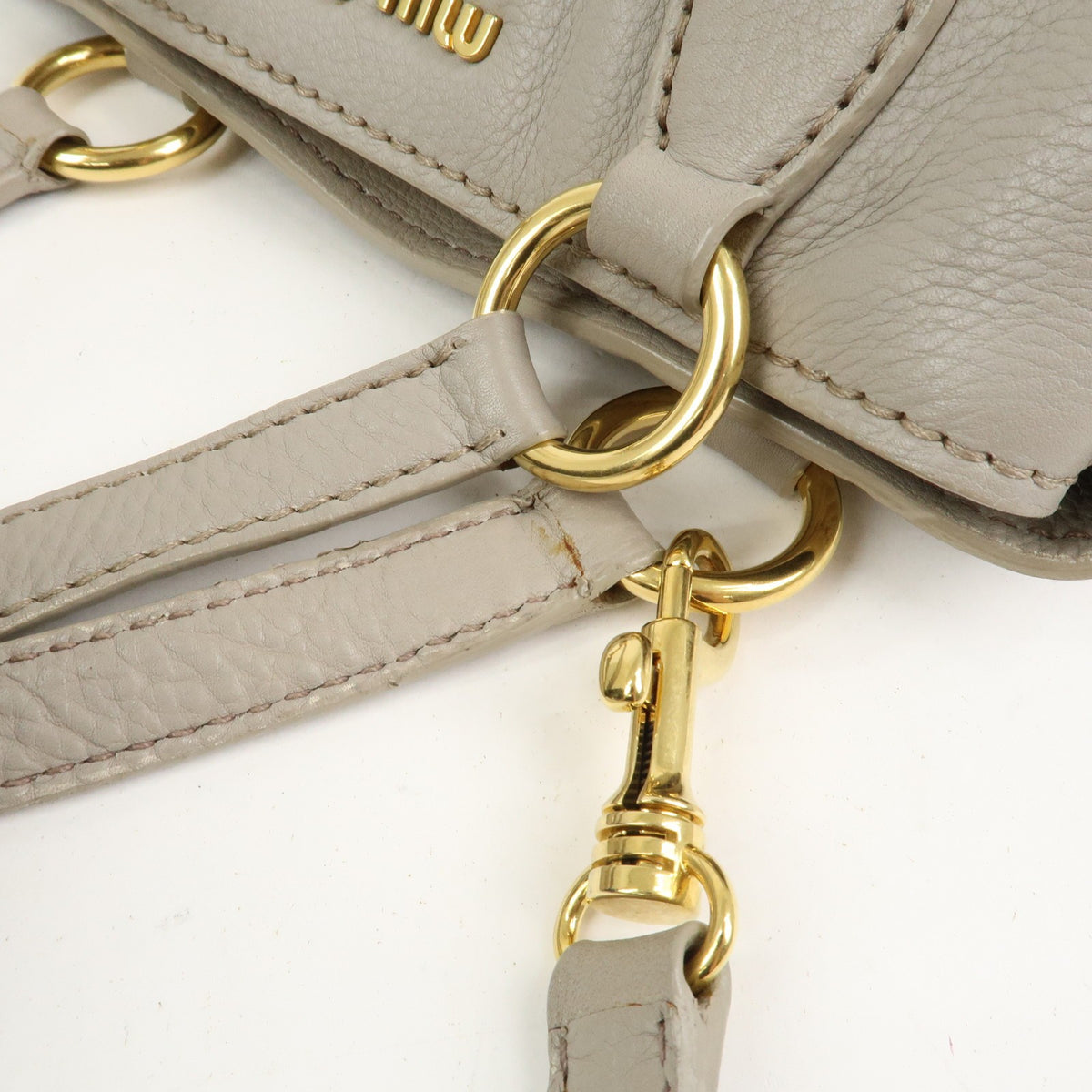 MIU MIU Handbag Logo Leather 2Way Bag Shoulder Bag Gray Authentic Used F/S7