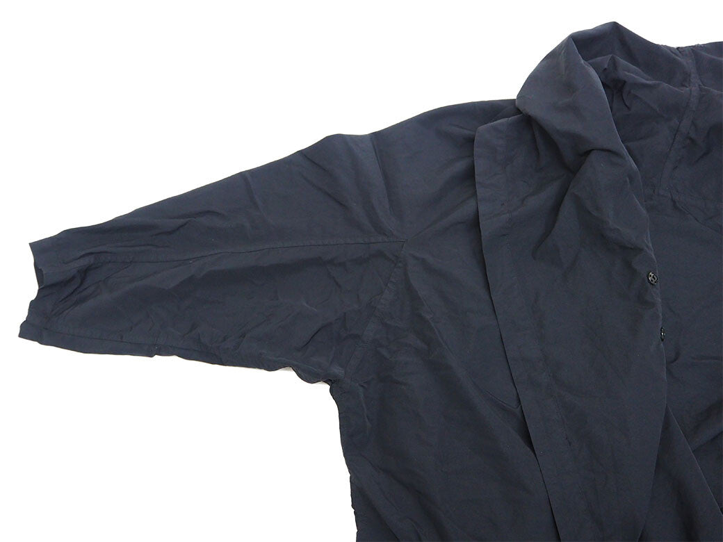 Auth Y's Yohji Yamamoto Oversized Black Nylon Coat YNJ05601 Women's Size 24