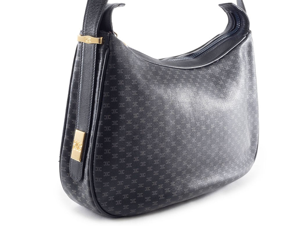 CELINE Macadam Blazon Navy PVC Leather Shoulder Bag Hobo Vintage Preowned Auth1