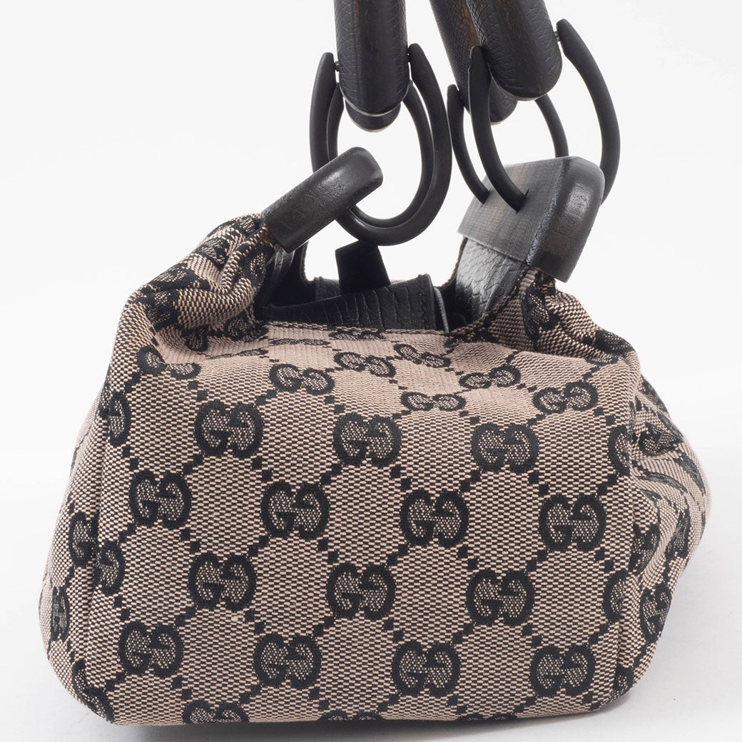 GUCCI GG Canvas Wood Handle Handbag Womens Beige Leather 112688 Preowned Auth6