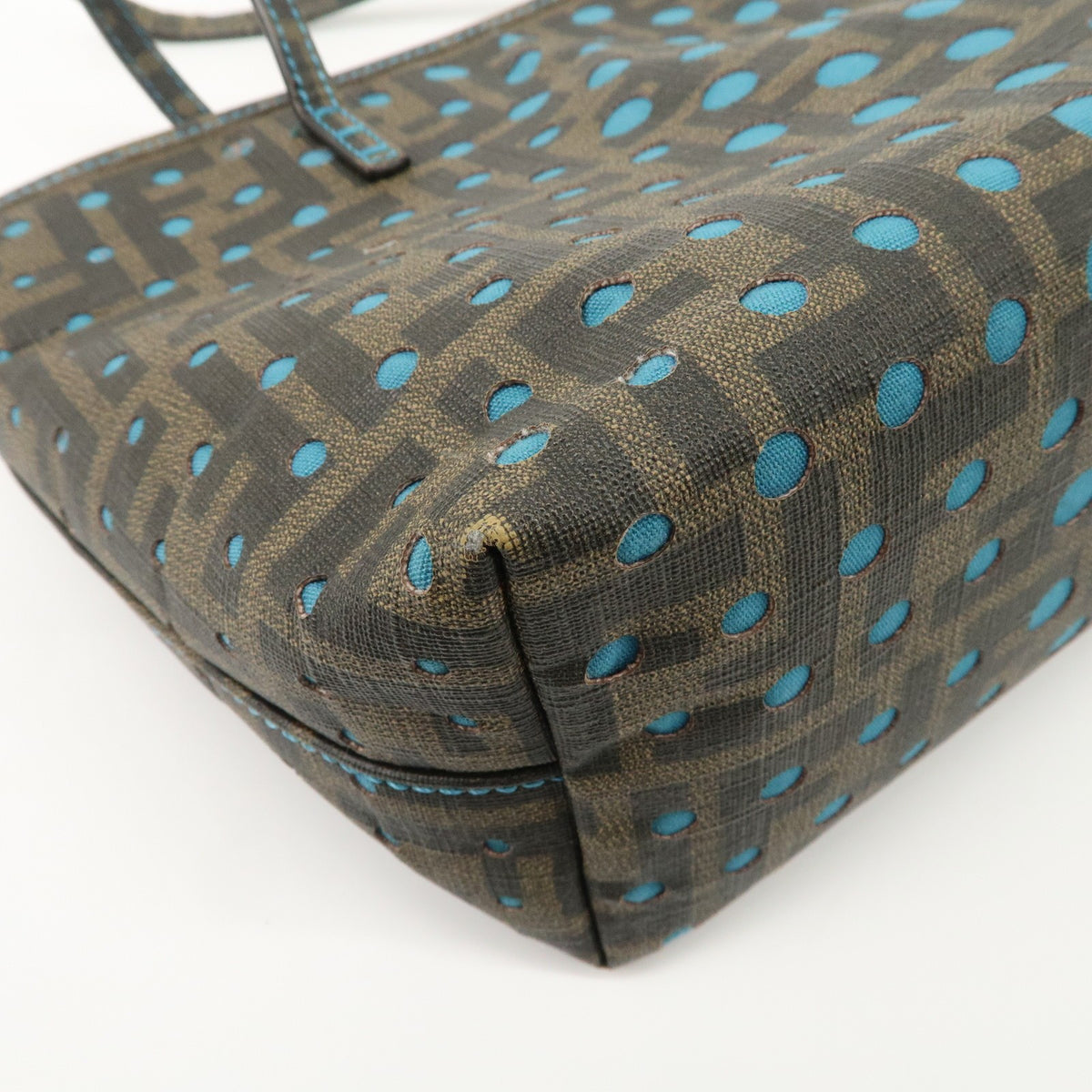 FENDI Tote Bag Zucca Nylon Punching Brown Black 8BH223 Authentic Used Reuse F/S12