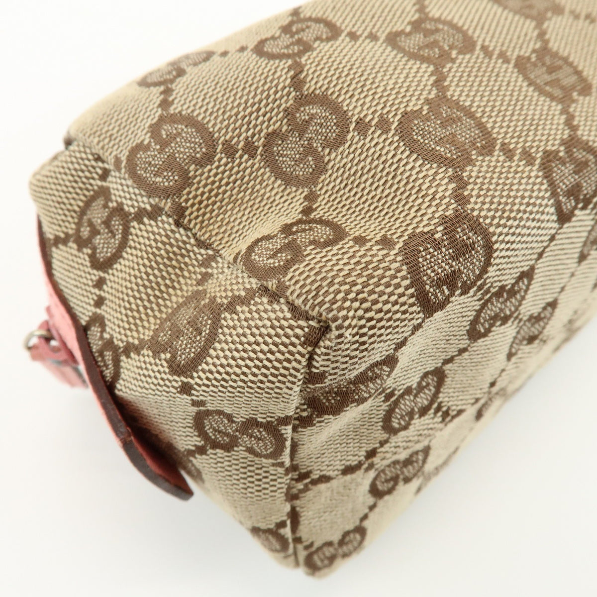 GUCCI GG Monogram Canvas Leather Cosmetic Pouch Beige Pink 29595 Preowned Auth13