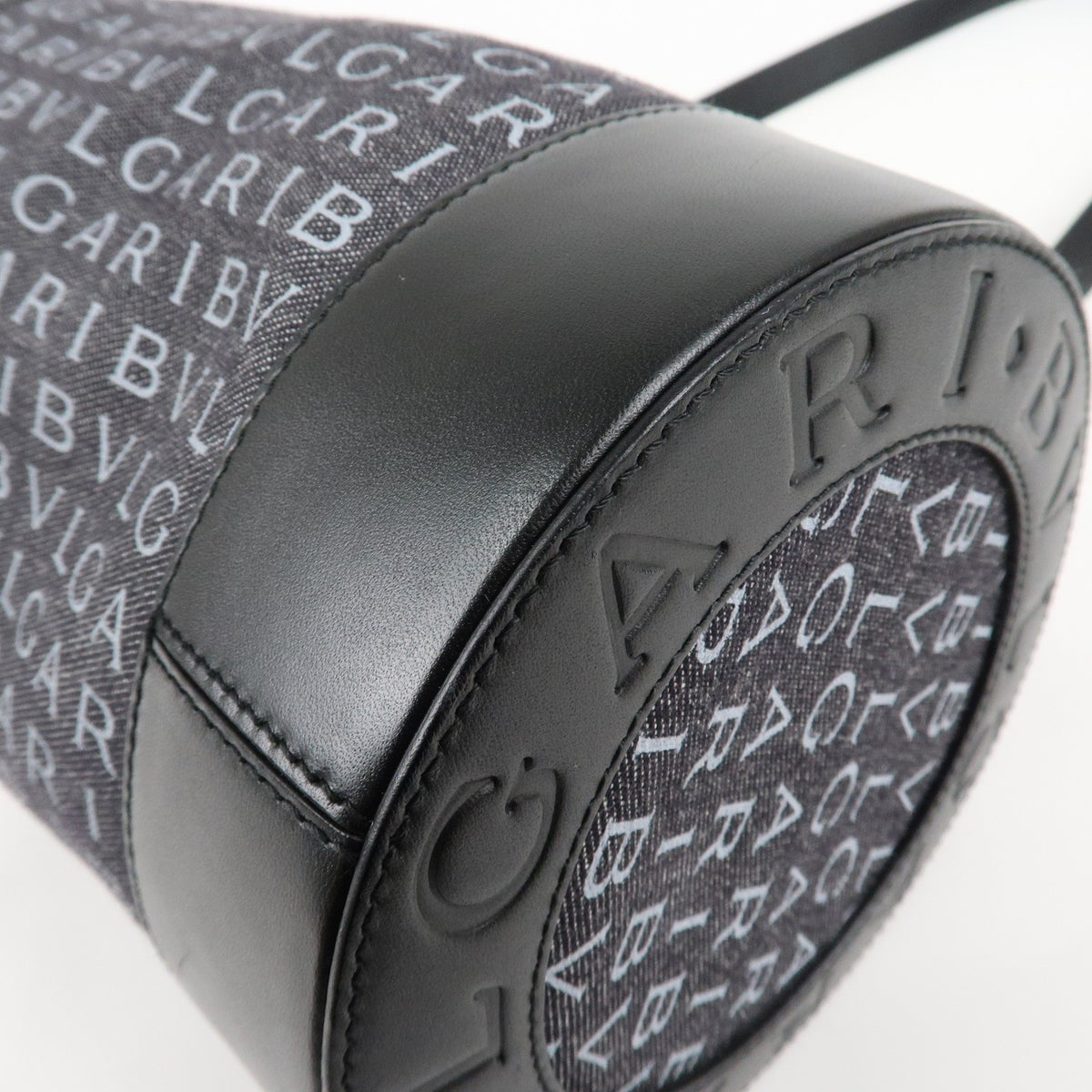 BVLGARI Logo Mania Canvas Leather BZero 1 Shoulder Bag Black Preowned Auth13