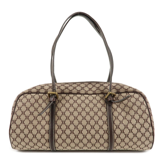 Auth CELINE Handbag Macadam Canvas Leather Boston Bag Beige Brown Used0