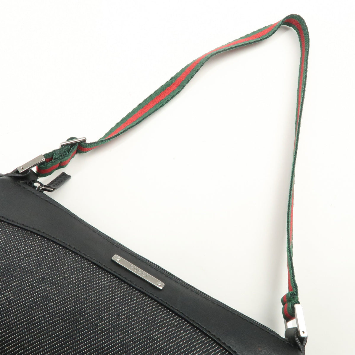 GUCCI Sherry Leather Denim Accessory Pouch Hand Bag Black 92820 Auth Used F/S5