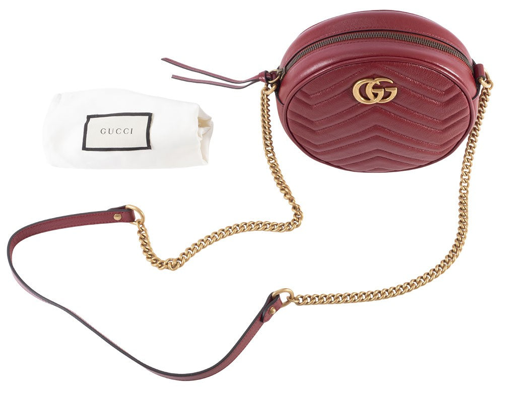 GUCCI GG Marmont Chain Shoulder Bag Red Round Heart Woman 550154 Preowned Auth10