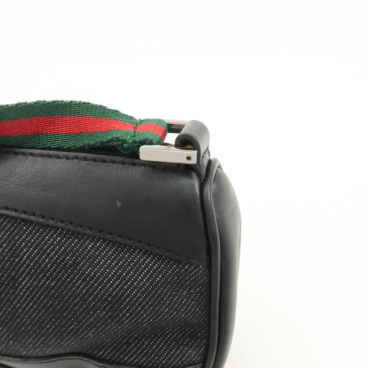 GUCCI Sherry Leather Denim Accessory Pouch Hand Bag Black 92820 Auth Used F/S13