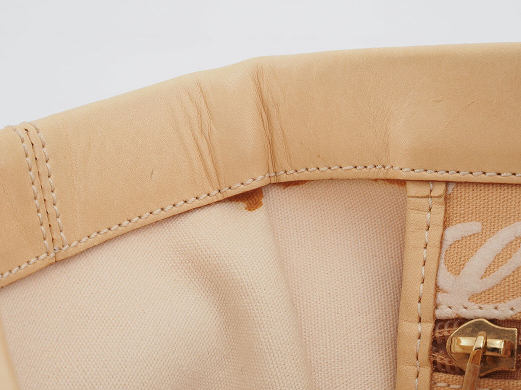 LOEWE Vintage Anagram Canvas Shoulder Tote Bag Handbag Beige Preowned Auth9