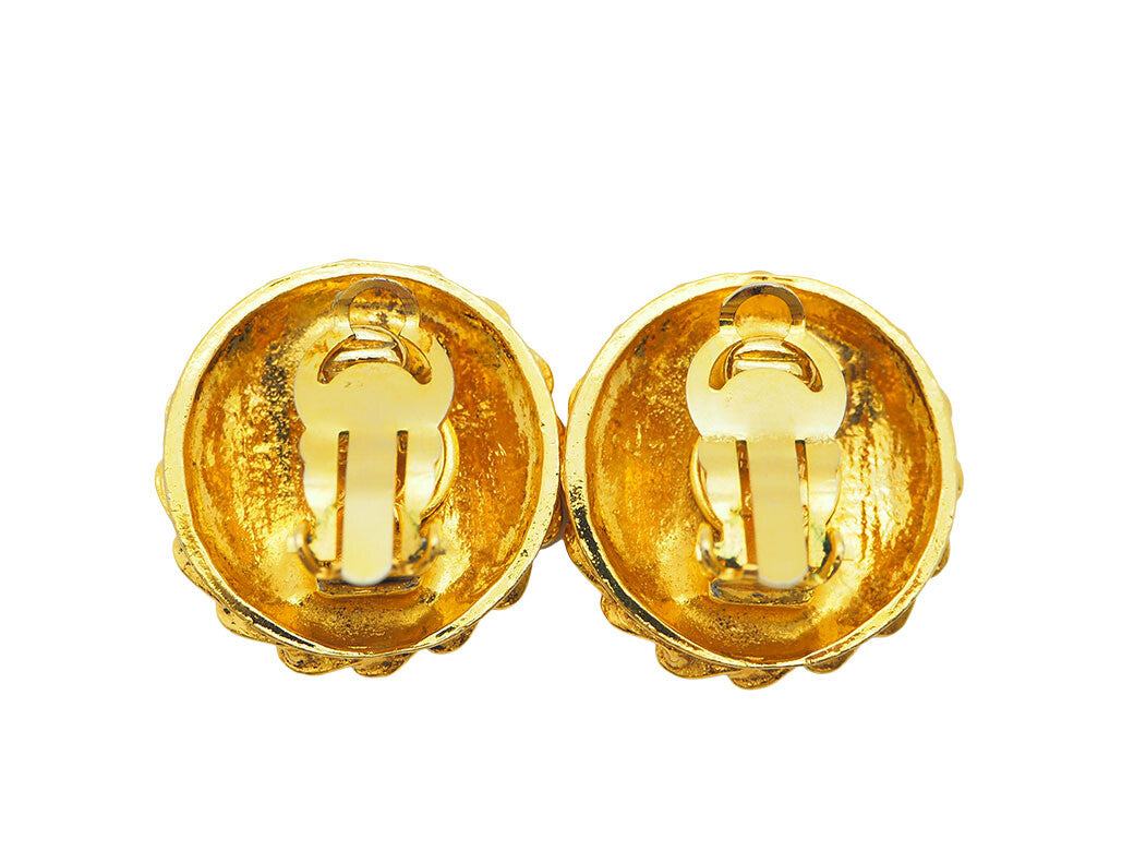 CHANEL Vintage Round Mademoiselle Earrings Chain Around Reuse Used Preowned2