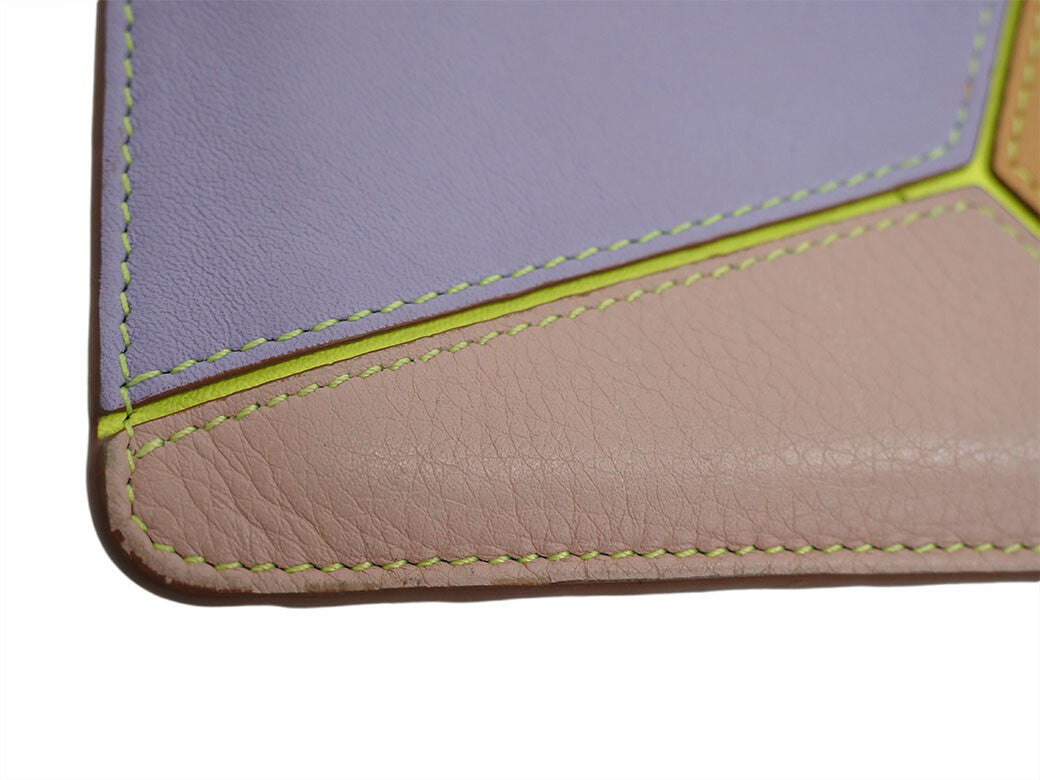 LOEWE Puzzle Stitch Coin Card Holder Multi Color Leather Wallet Preowned Auth6