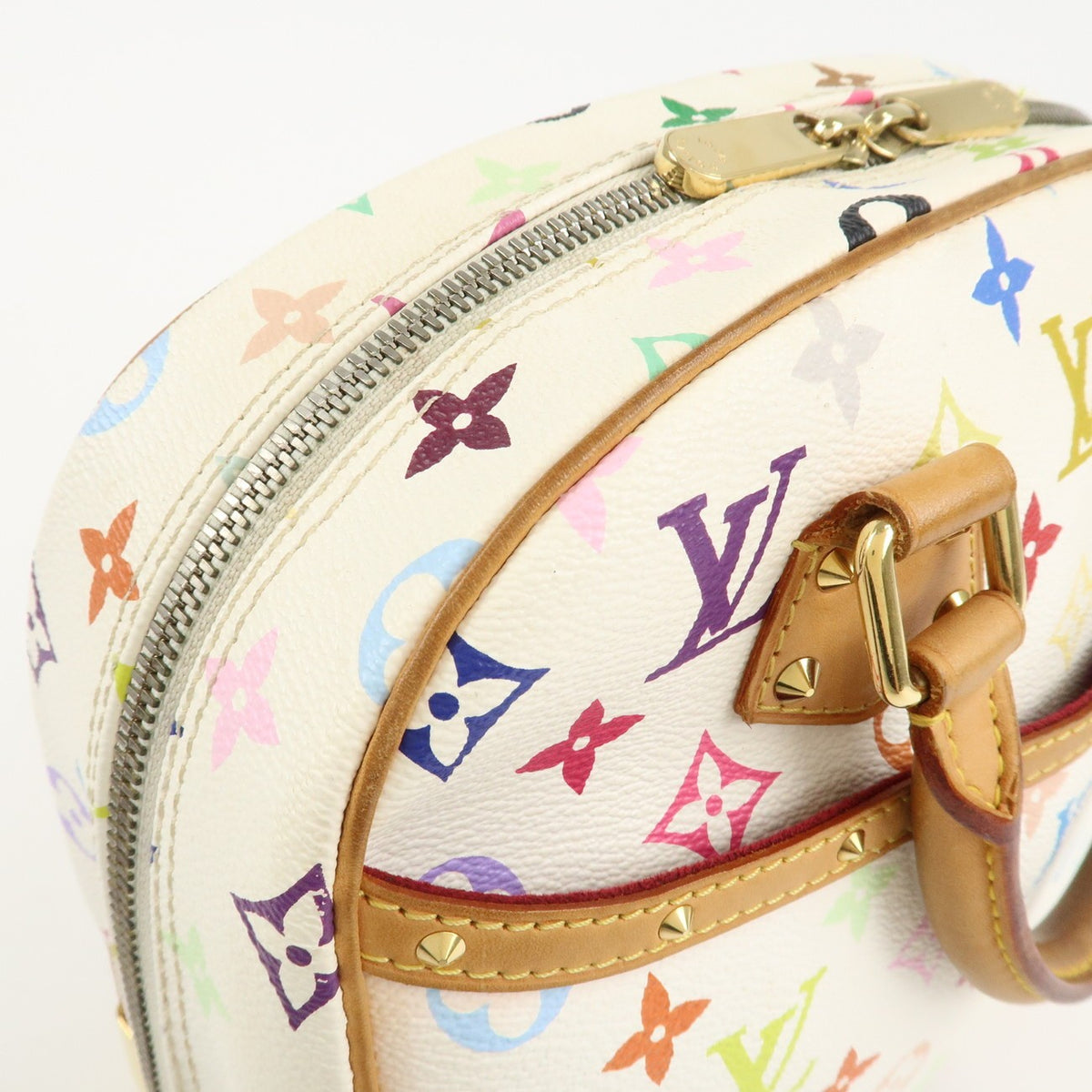 Louis Vuitton Monogram Multicolor Trouville Hand Bag Blanc M92662 Auth Used F/S14