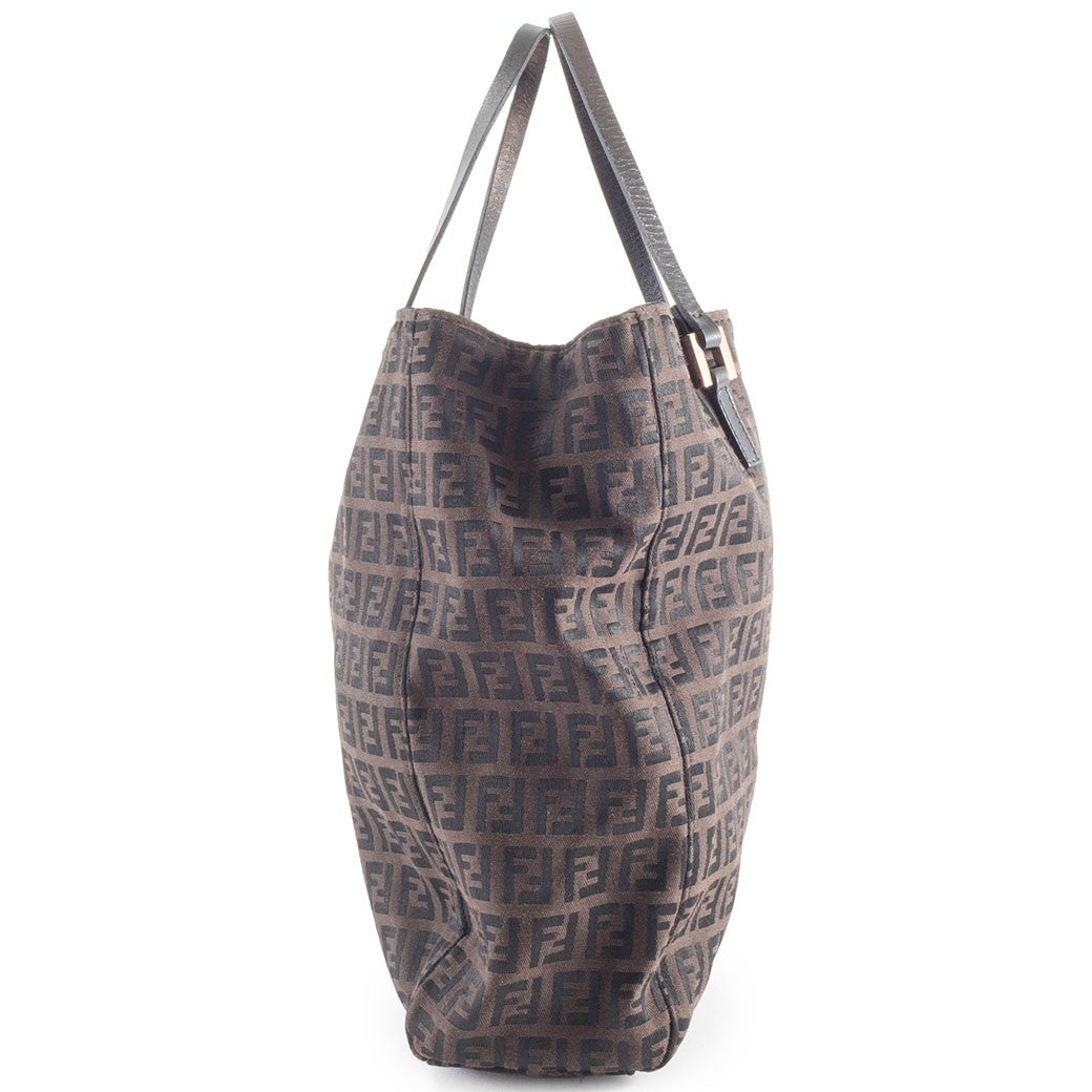FENDI Zucchino Brown Canvas Leather Handbag Zucca Monogram Tote Bag Preowned3