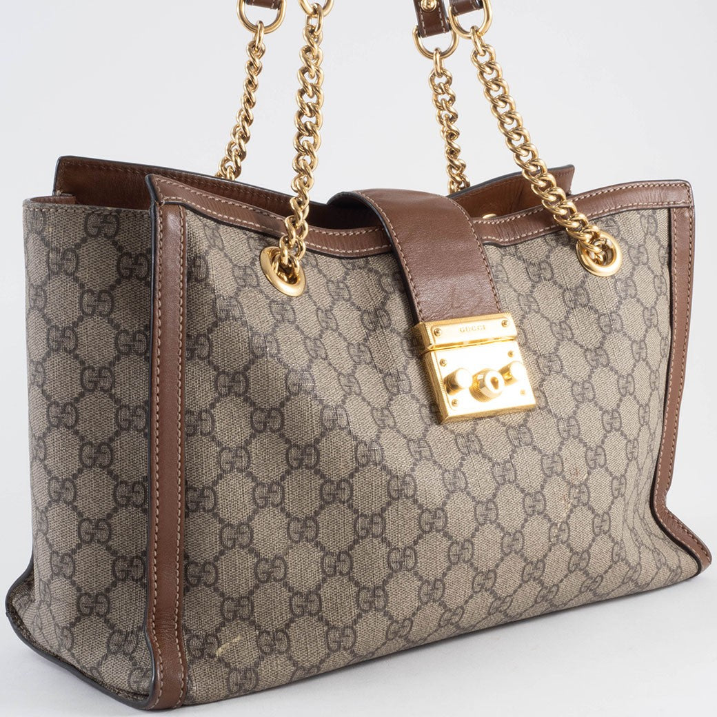 GUCCI Padlock GG Supreme Chain Shoulder Bag Beige Brown 479197 Preowned Auth6