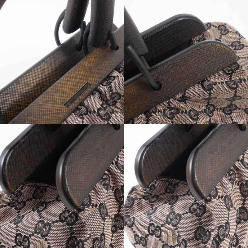 GUCCI GG Canvas Wood Handle Handbag Womens Beige Leather 112688 Preowned Auth13