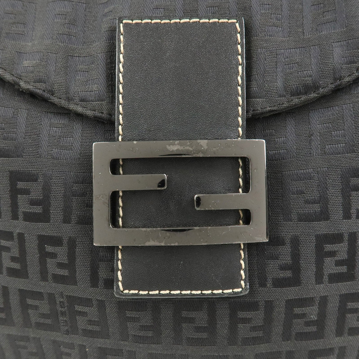 FENDI Mamma Baguette Zucca Zucchino Canvas Leather Black Shoulder Bag Preowned8