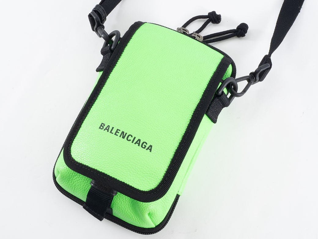 BALENCIAGA Explorer Crossbody Shoulder Bag Green Leather 593329 Pouch Preowned22