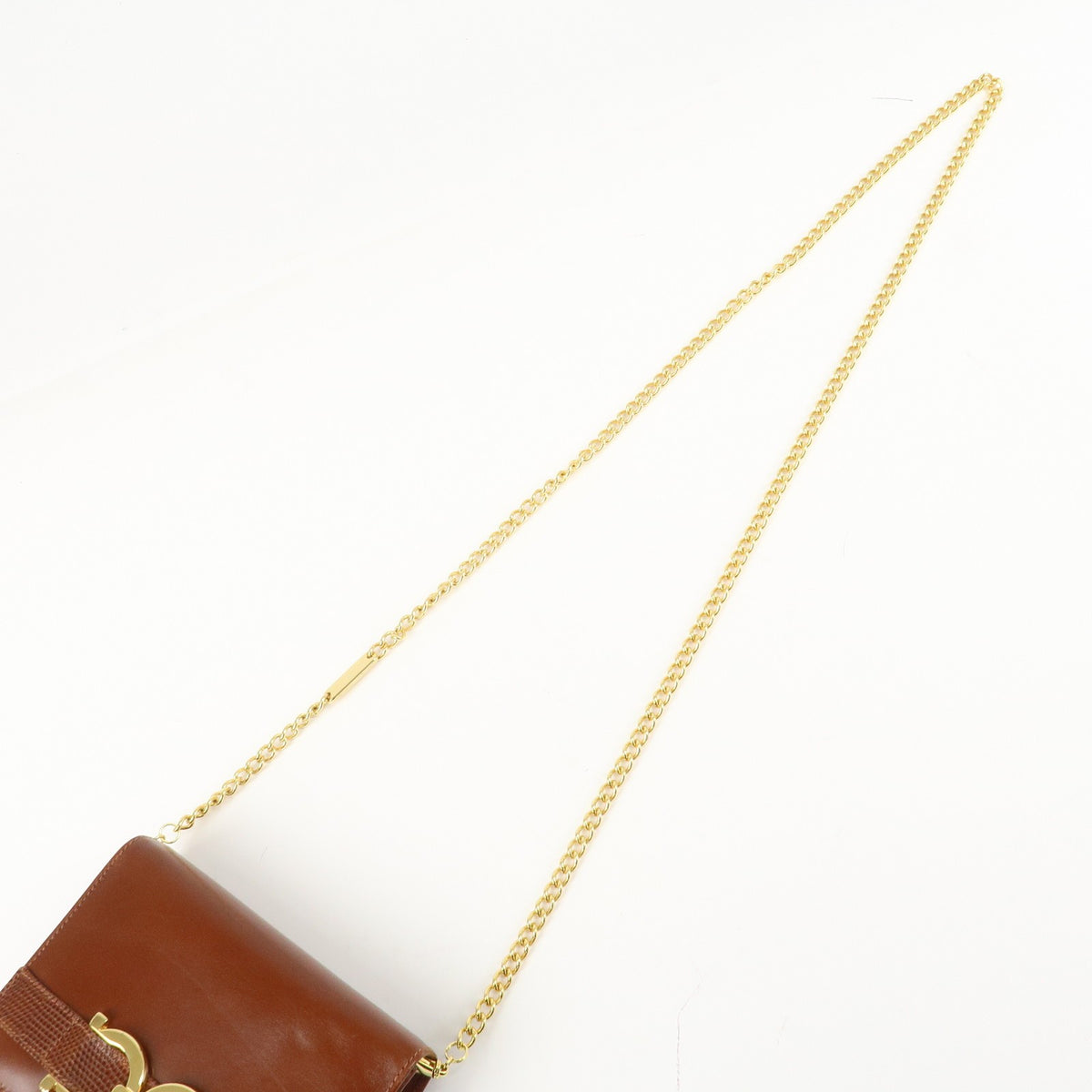 Ferragamo Gancini Leather Chain Shoulder Bag Brown Gold HDW Authentic Used F/S5