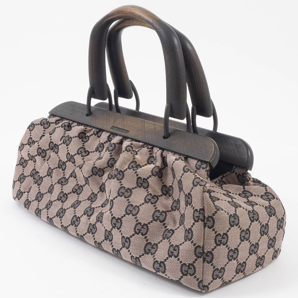 GUCCI GG Canvas Wood Handle Handbag Womens Beige Leather 112688 Preowned Auth5