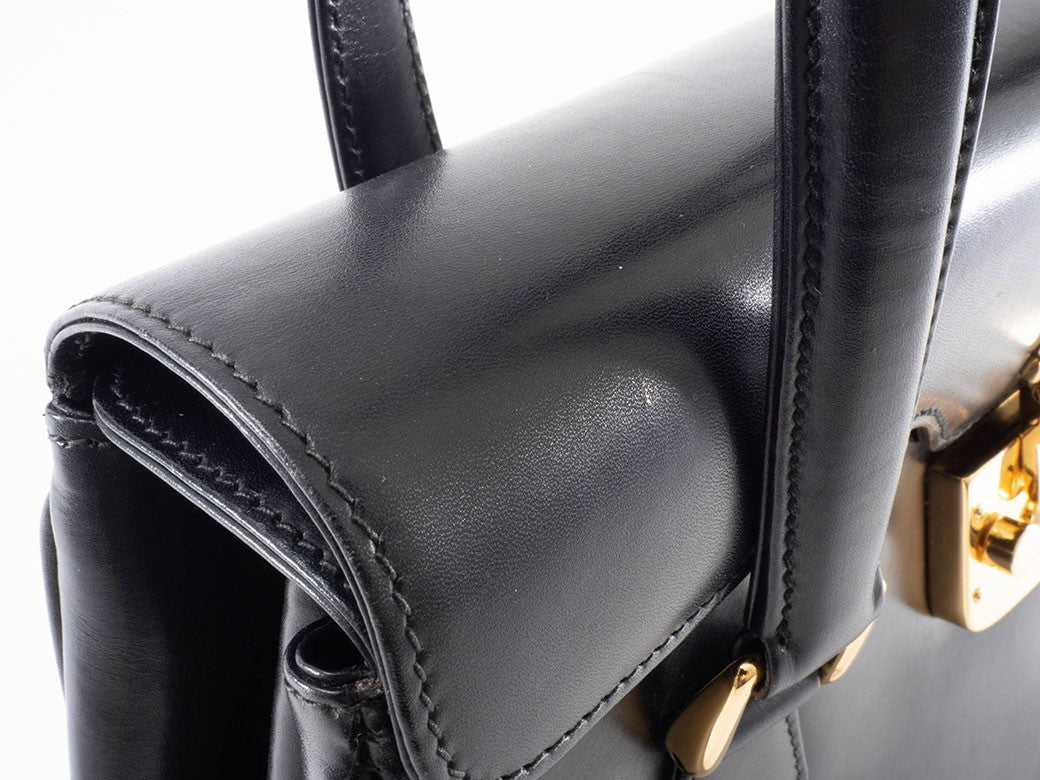GUCCI Lady Lock Old Gucci Leather Handbag Bag Black Vintage Preowned Auth21