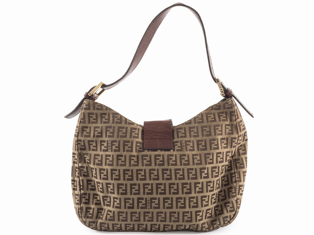 FENDI Zucca Zucchino Brown Canvas Leather Shoulder Bag Tote Hobo Preown Auth1
